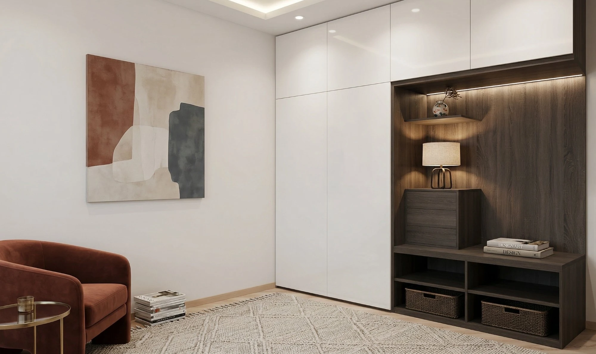 Vstavaná skriňa do obývačky v dekore orech – Doorweb realizácia