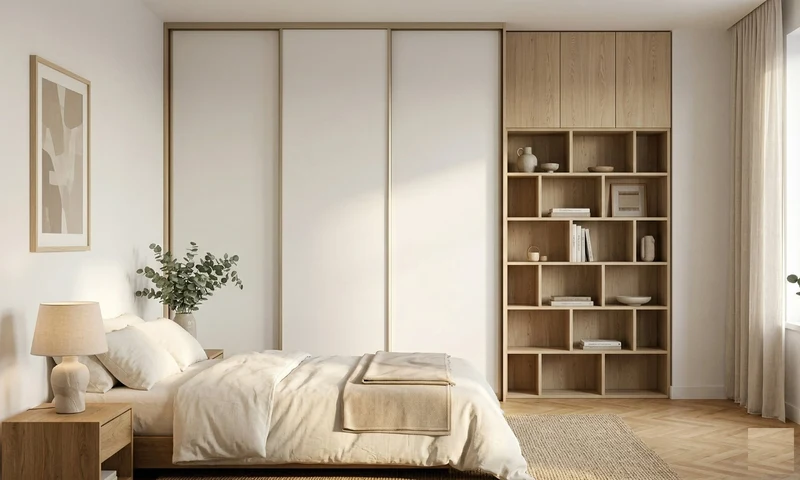 Vstavaná skriňa do spálne – EGGER Biela perla a dub Whiteriver – Doorweb