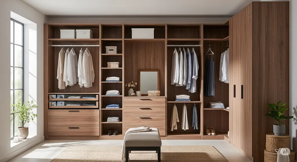 Priestranný walk-in šatník na mieru od Doorweb, navrhnutý ako elegantný osobný butik.